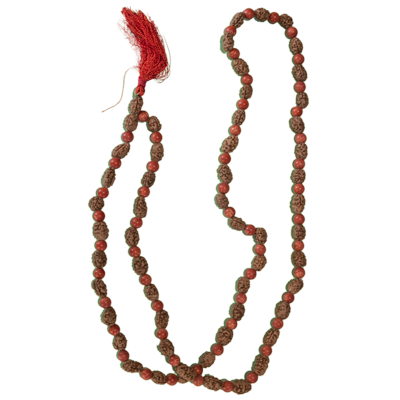 3 Mukhi Rudraksha with Moonga (Red Coral) Roasry